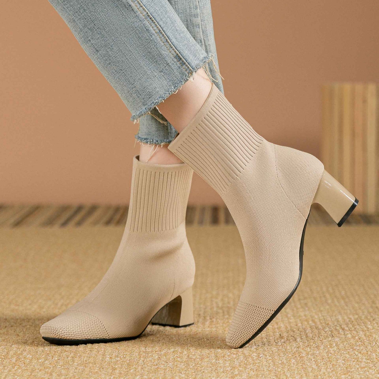 Vellora® | Bottes Élégantes Tricotées à Talons Épais