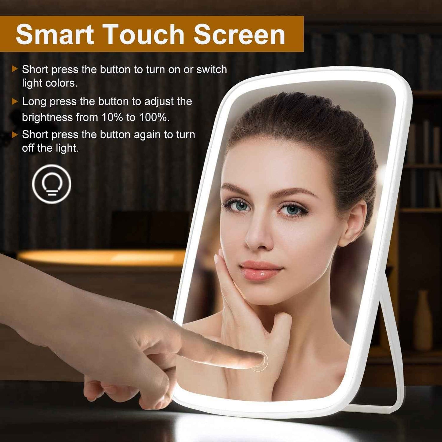 1Pc 5.98x8.62in Lighted Makeup Mirror Vanity Desk Mirror Small LED Mirror With 3 Light Colors Touch Screen Brightness Adjustable USB Rechargeable - parlezmode.com