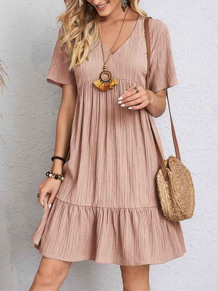 Naélune® | Robe Ample à Encolure V et Effet Froissé