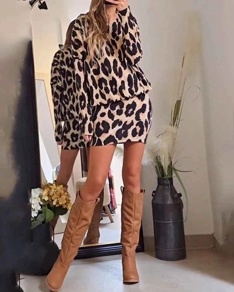 Zafélya® | Robe Pull Léopard à Manches Longues – Féline & Élégante