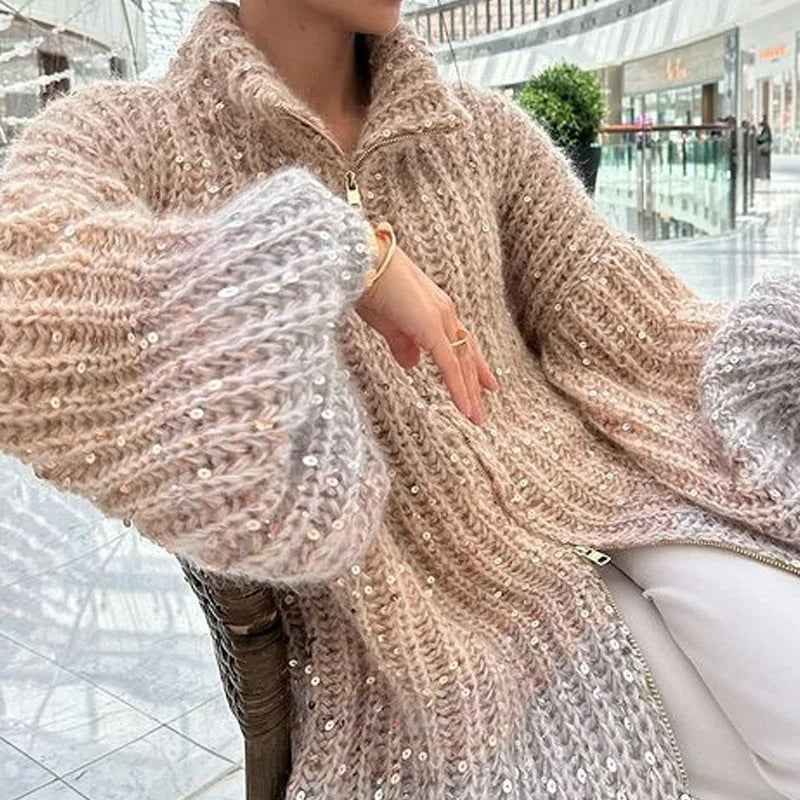 Nova® | Pull Zippé Tricoté à Sequins