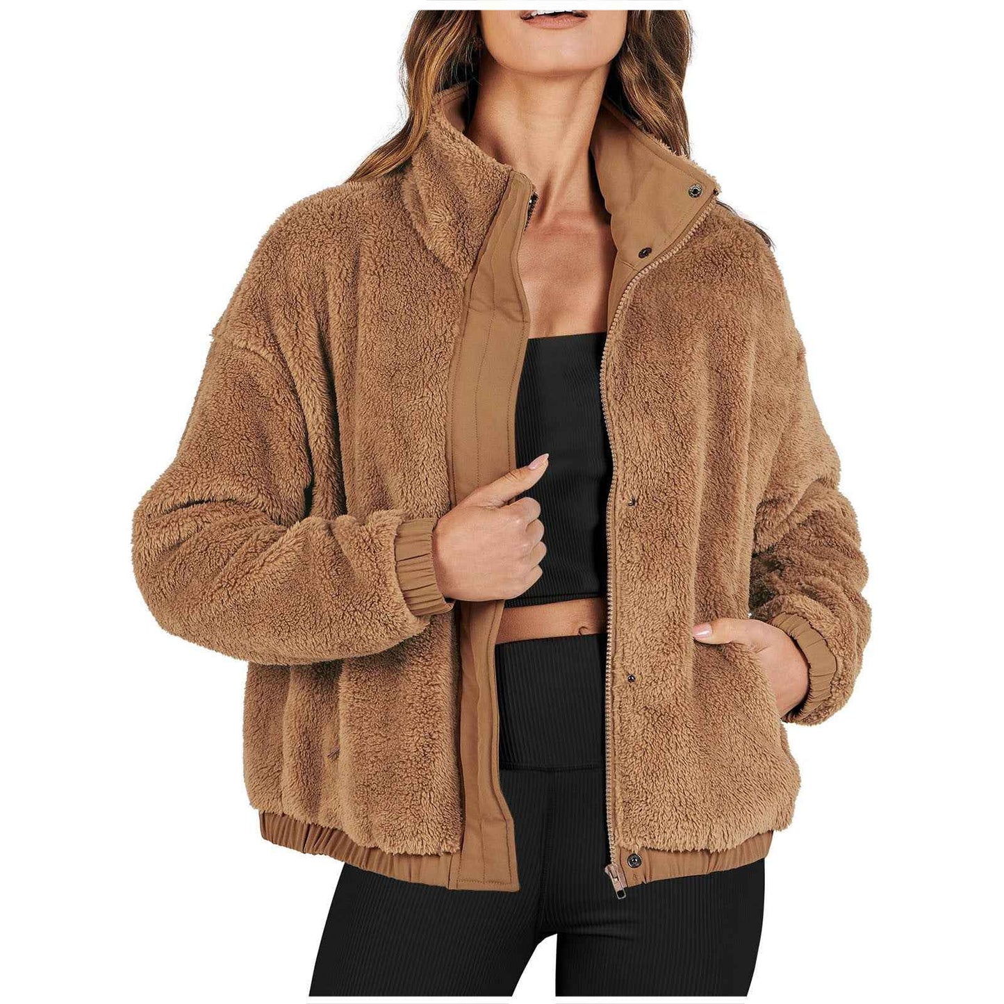 Veste décontractée ample en peluche douce et chaude