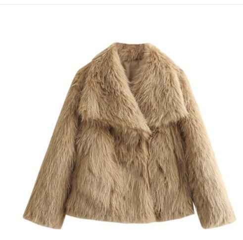 Veste chaude femme en peluche, col à revers, style décontracté, manches longues