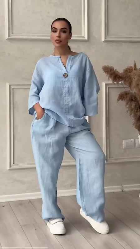 Aurélie® | Ensemble Décontracté en Coton et Lin avec Bouton Élégant