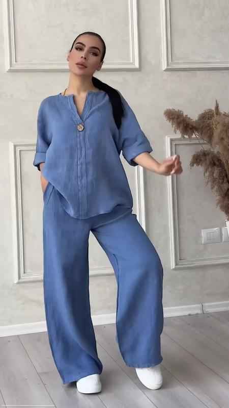 Aurélie® | Ensemble Décontracté en Coton et Lin avec Bouton Élégant