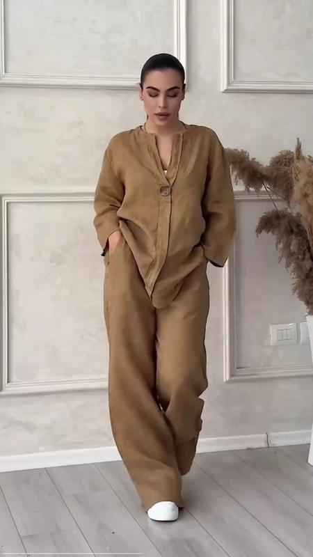 Aurélie® | Ensemble Décontracté en Coton et Lin avec Bouton Élégant