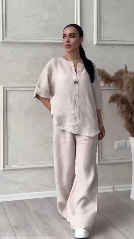 Aurélie® | Ensemble Décontracté en Coton et Lin avec Bouton Élégant - parlezmode.com