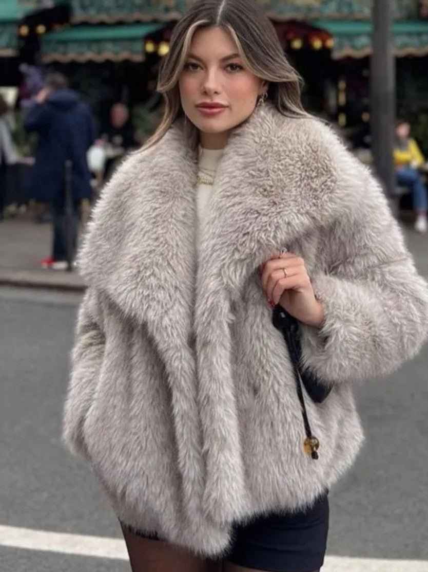 Veste chaude femme en peluche, col à revers, style décontracté, manches longues