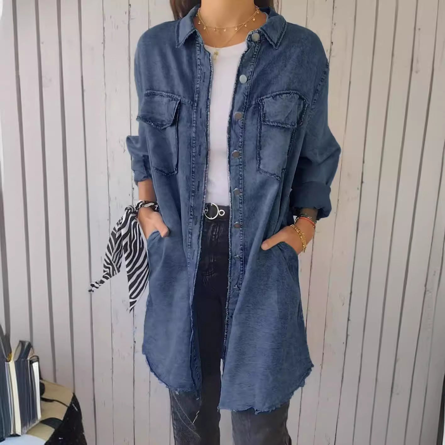 Danverra® | Veste-Chemise Oversize Effet Denim Élégance Décontractée