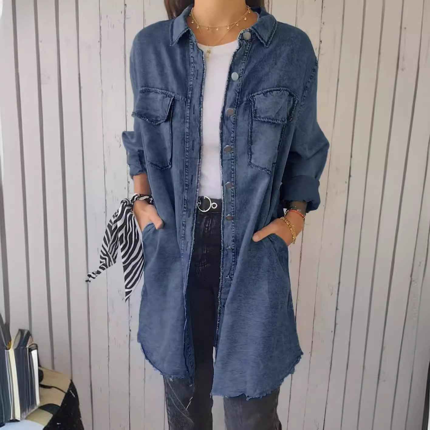 Danverra® | Veste-Chemise Oversize Effet Denim Élégance Décontractée