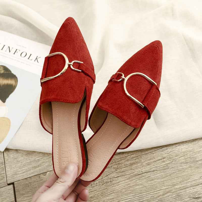 Mules plates pour femme avec décoration métalliqu