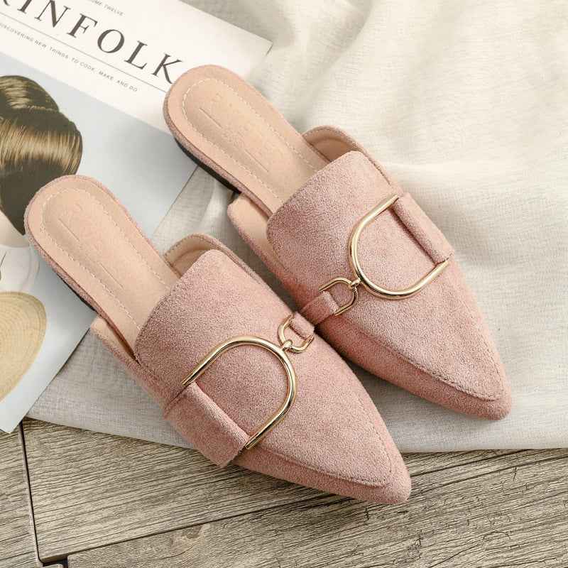 Mules plates pour femme avec décoration métalliqu