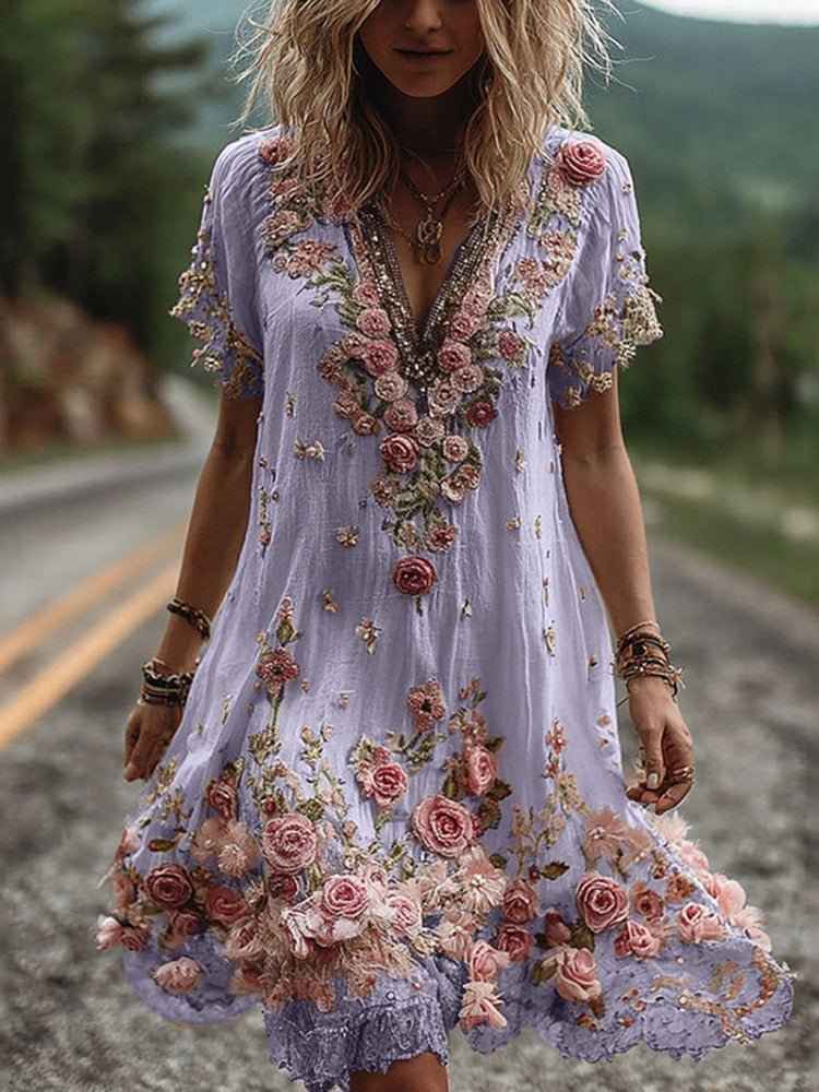Robe à rayures fleuries élégante pour femme