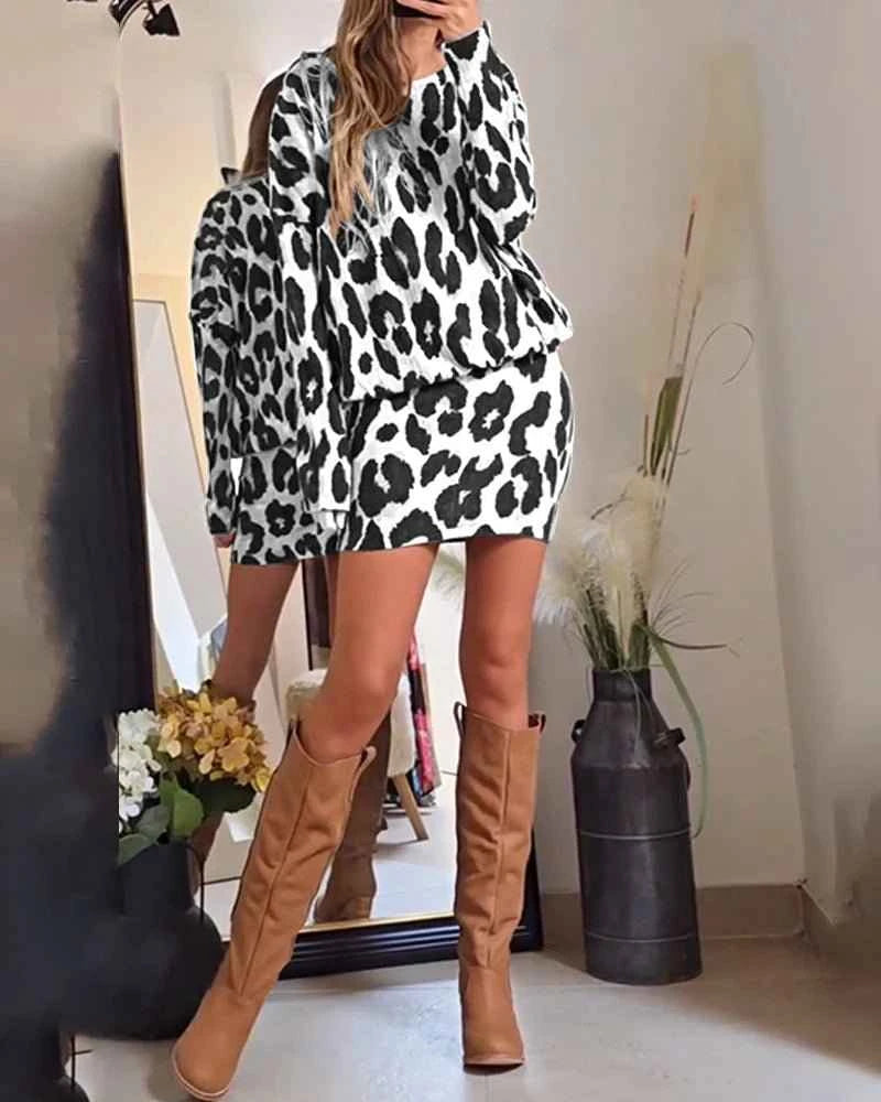 Zafélya® | Robe Pull Léopard à Manches Longues – Féline & Élégante