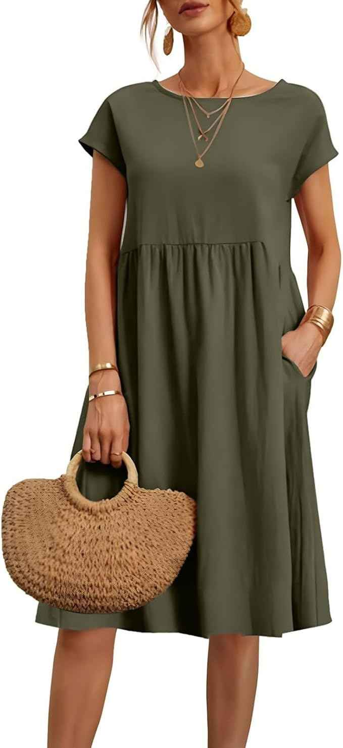 Liorenna® | Robe Courte Coton Col Rond Élégance Naturelle