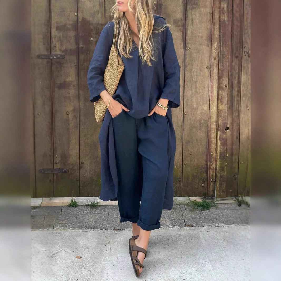 Nivalora® | Ensemble Décontracté Élégant 2 Pièces Col V & Pantalon Large