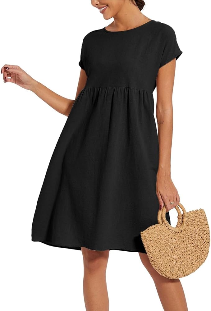 Liorenna® | Robe Courte Coton Col Rond Élégance Naturelle