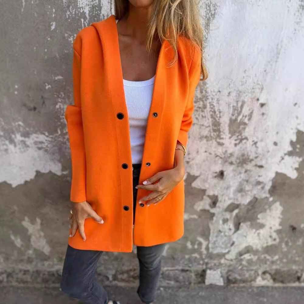 Veste cardigan à capuche décontractée à simple boutonnage – Coupe ample unie pour le printemps et l’automne