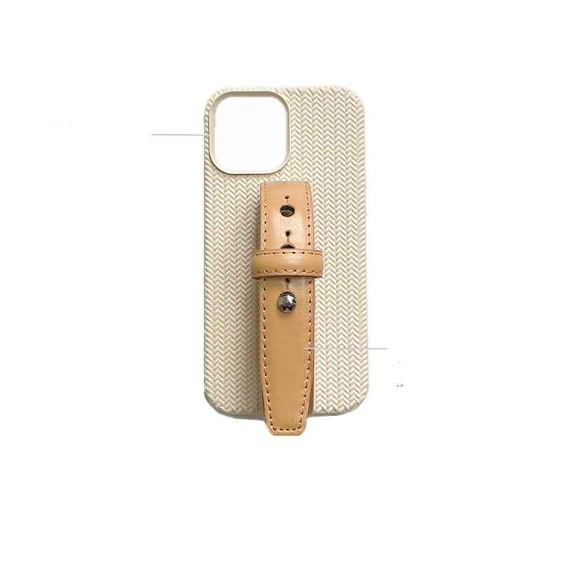 High Luxury Milk Apricot Twist Leather Wristband Phone Case