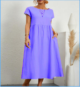 Liorenna® | Robe Courte Coton Col Rond Élégance Naturelle