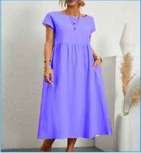 Liorenna® | Robe Courte Coton Col Rond Élégance Naturelle
