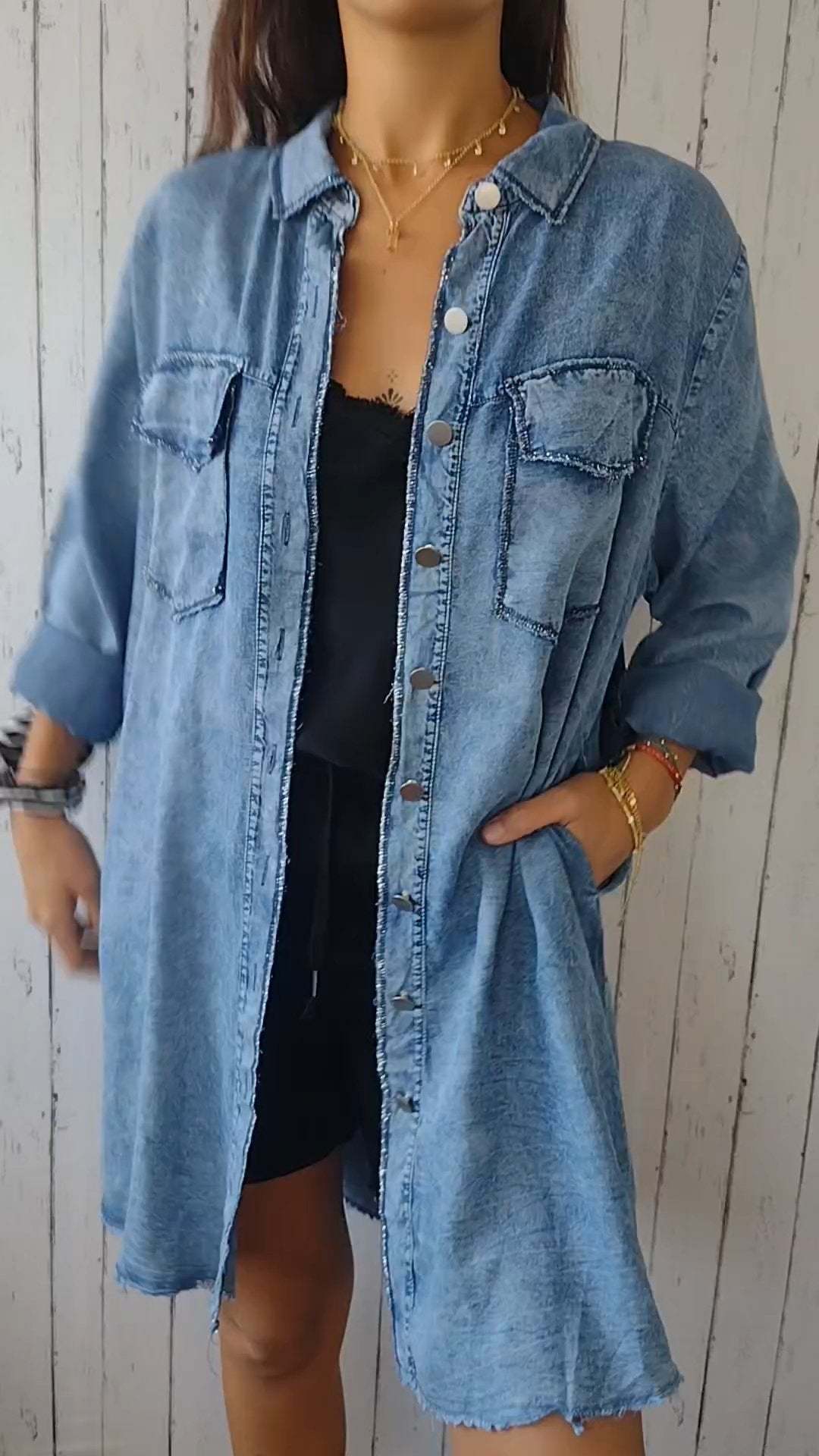 Danverra® | Veste-Chemise Oversize Effet Denim Élégance Décontractée