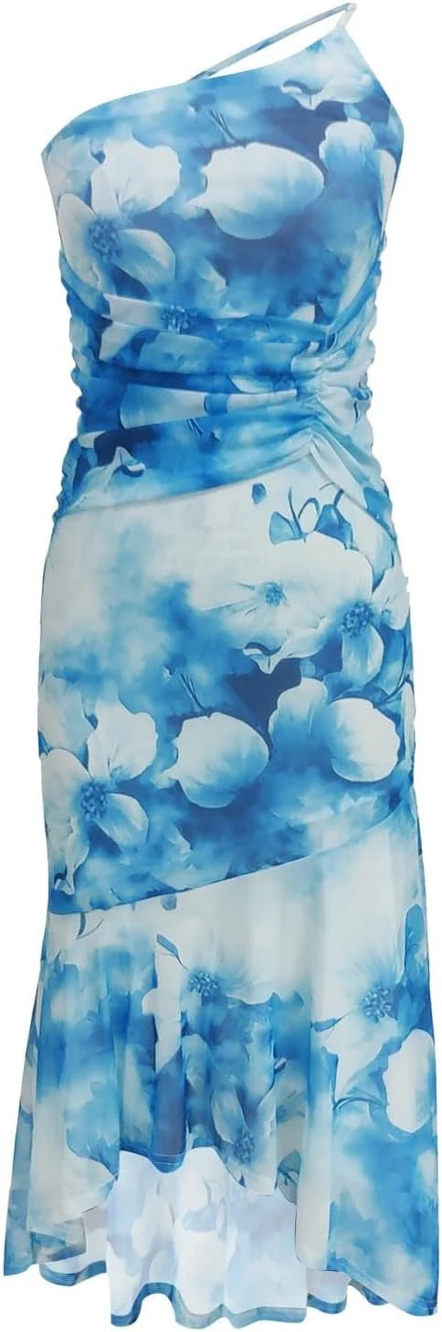 Solénya® | Robe Longue Fleurie Évasée à Bretelle Unique