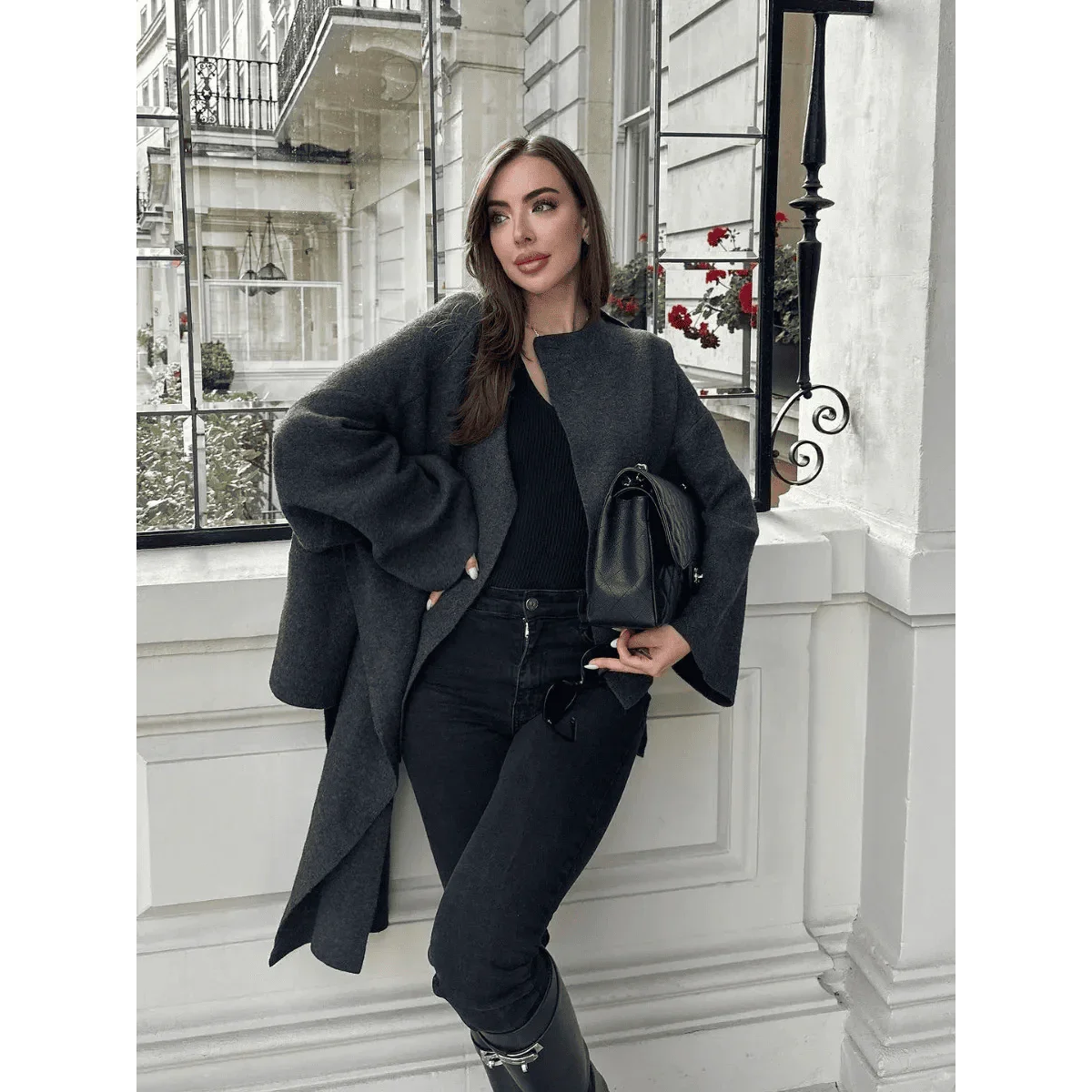Sienne® | Manteau Tricoté Femme avec Écharpe Asymétrique