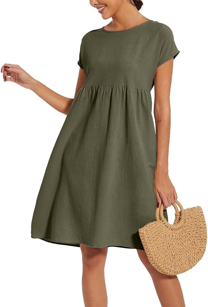 Liorenna® | Robe Courte Coton Col Rond Élégance Naturelle