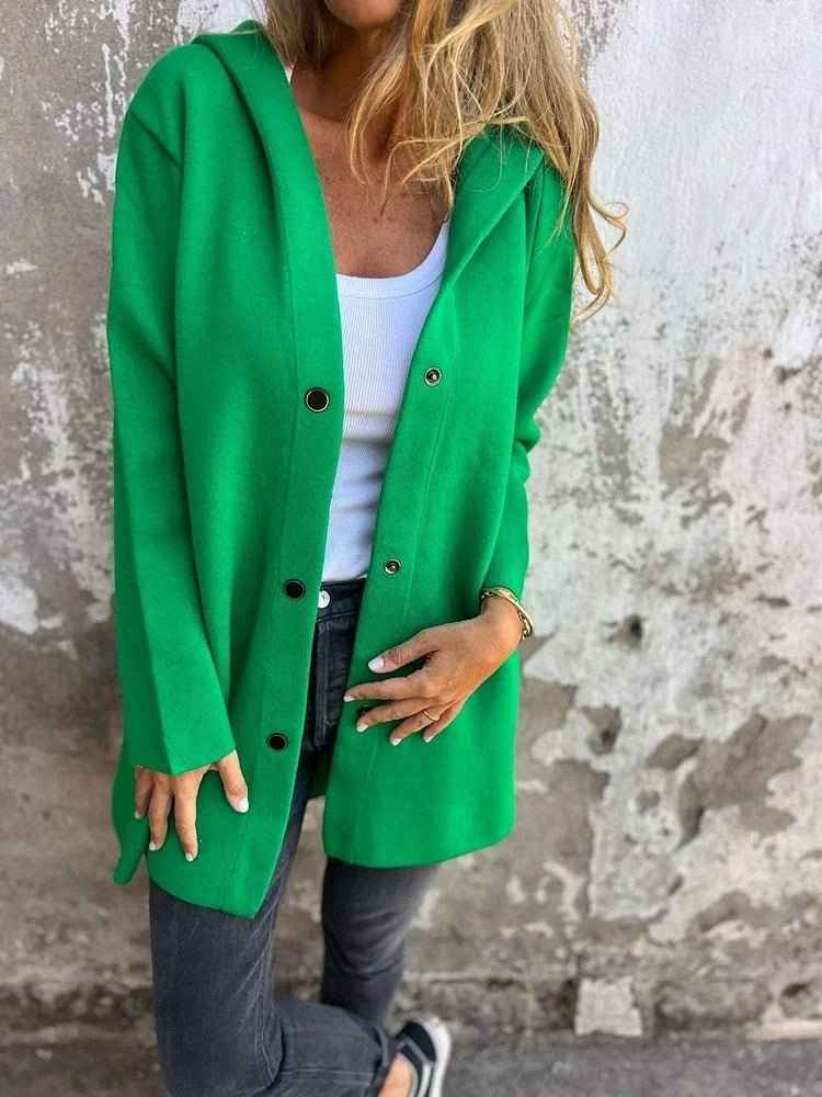 Veste cardigan à capuche décontractée à simple boutonnage – Coupe ample unie pour le printemps et l’automne