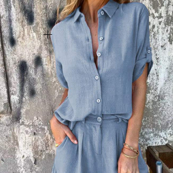 Liorane® | Set Élégant en Coton-Lin Boutonné pour l’Été