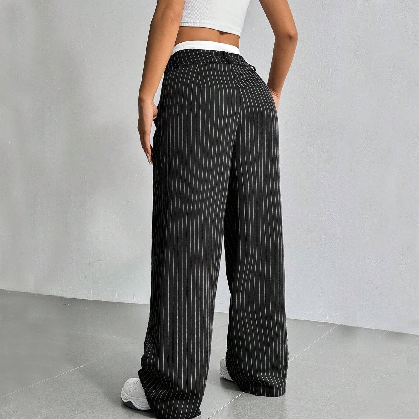 Selmirae® | Pantalon Droit Taille Haute à Rayures Élégantes