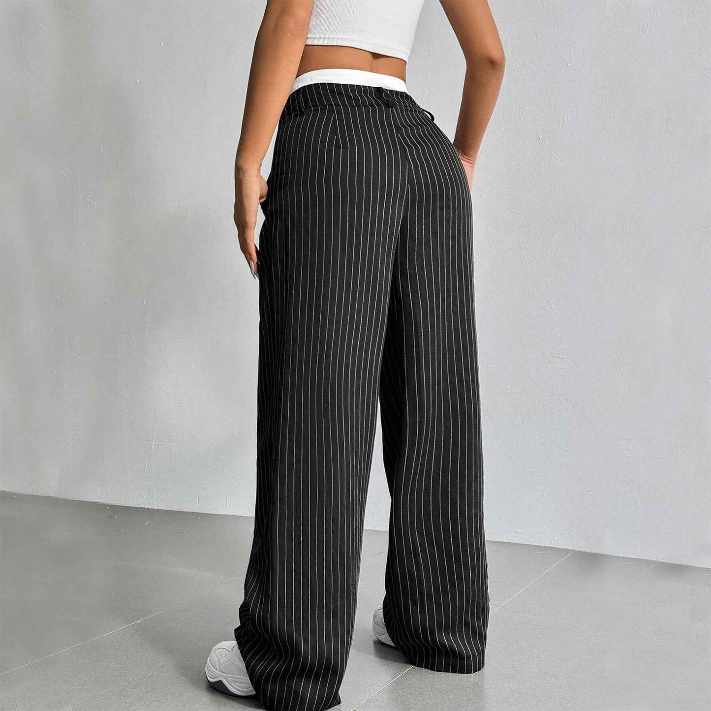 Selmirae® | Pantalon Droit Taille Haute à Rayures Élégantes