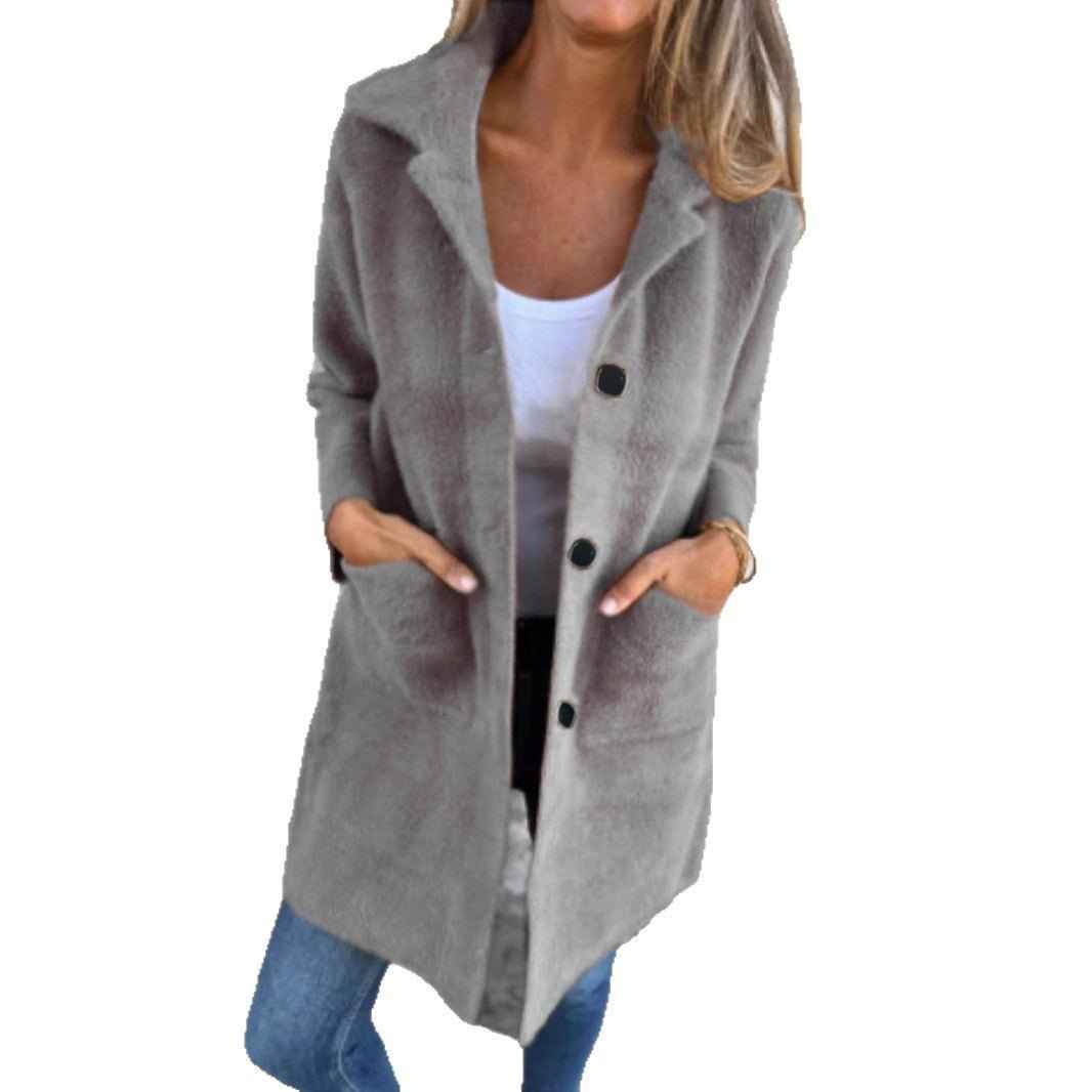 Manteau mi-long à poches et col polo à simple boutonnage