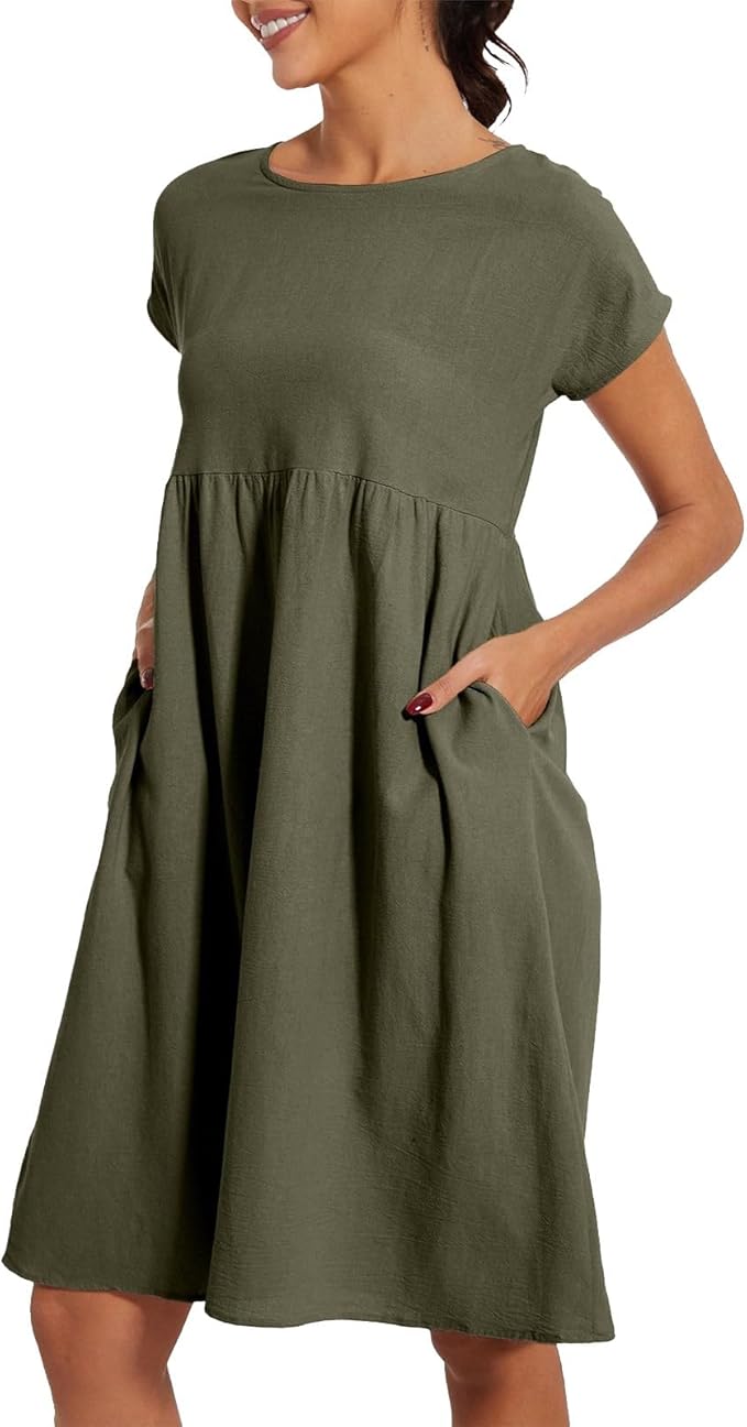 Liorenna® | Robe Courte Coton Col Rond Élégance Naturelle