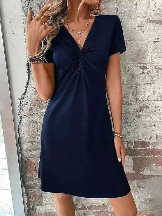 Aurevelle® | Robe Drapée à Manches Courtes Élégance Décontractée - parlezmode.com