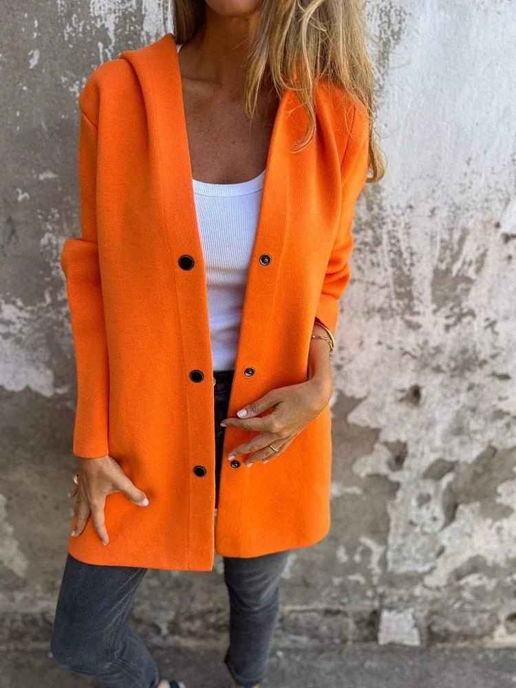 Veste cardigan à capuche décontractée à simple boutonnage – Coupe ample unie pour le printemps et l’automne