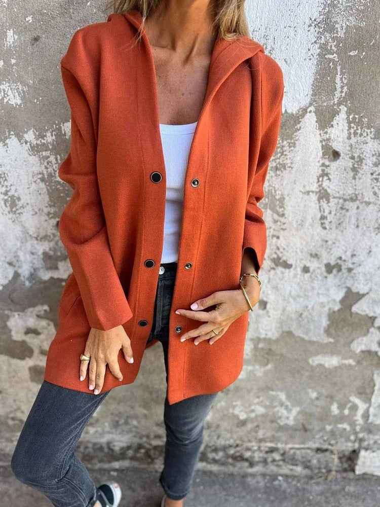 Veste cardigan à capuche décontractée à simple boutonnage – Coupe ample unie pour le printemps et l’automne
