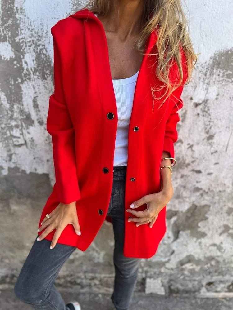 Veste cardigan à capuche décontractée à simple boutonnage – Coupe ample unie pour le printemps et l’automne