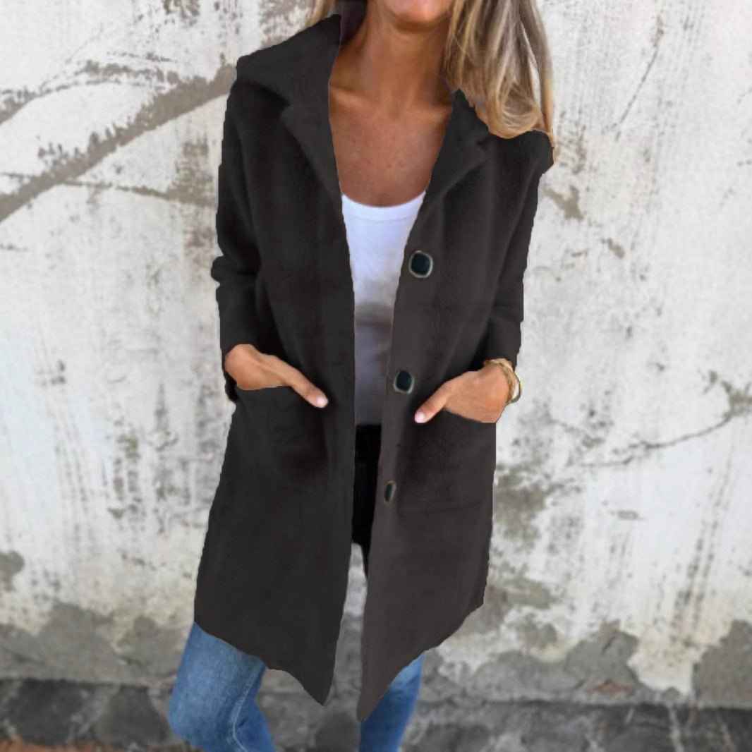 Manteau mi-long à poches et col polo à simple boutonnage