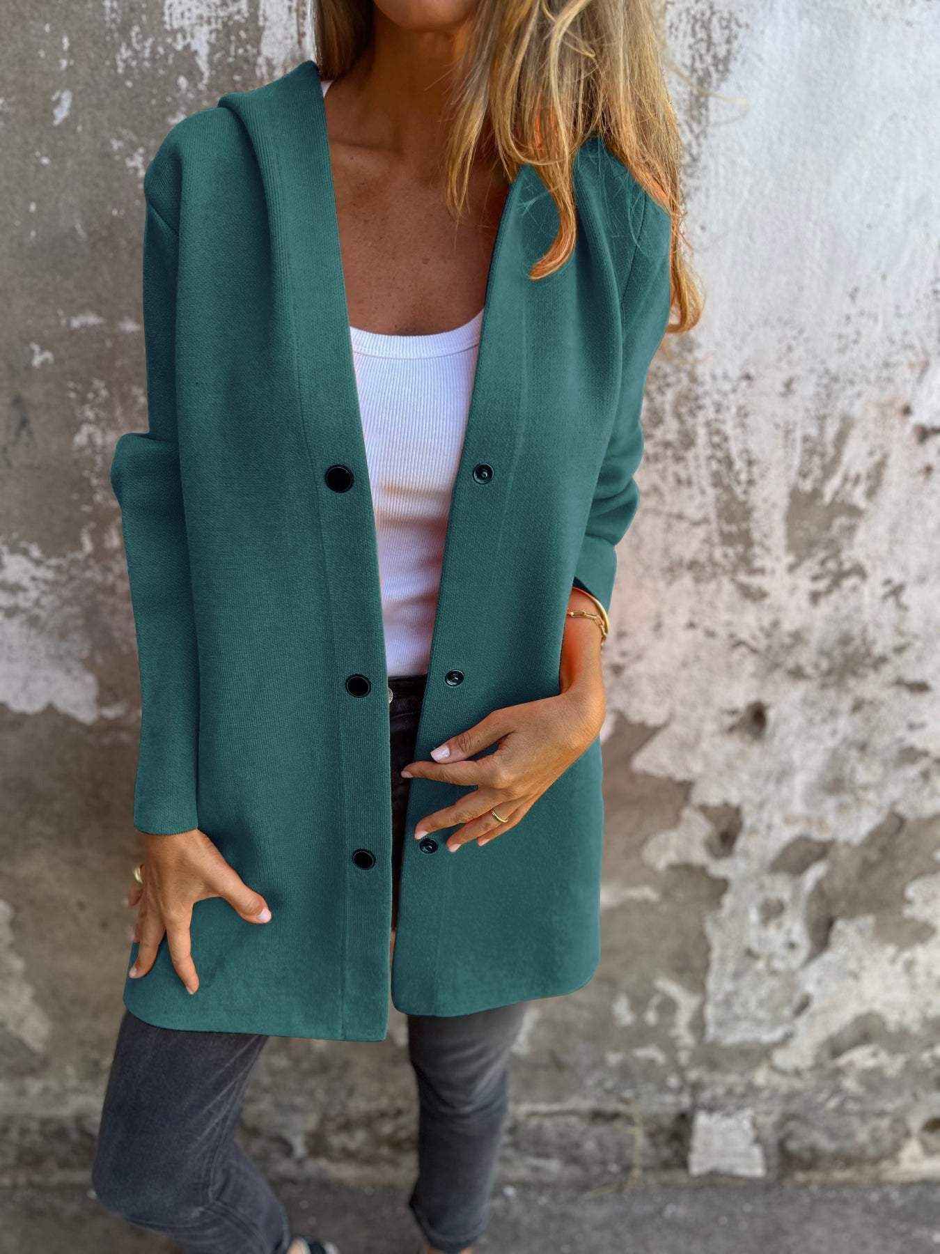 Veste cardigan à capuche décontractée à simple boutonnage – Coupe ample unie pour le printemps et l’automne