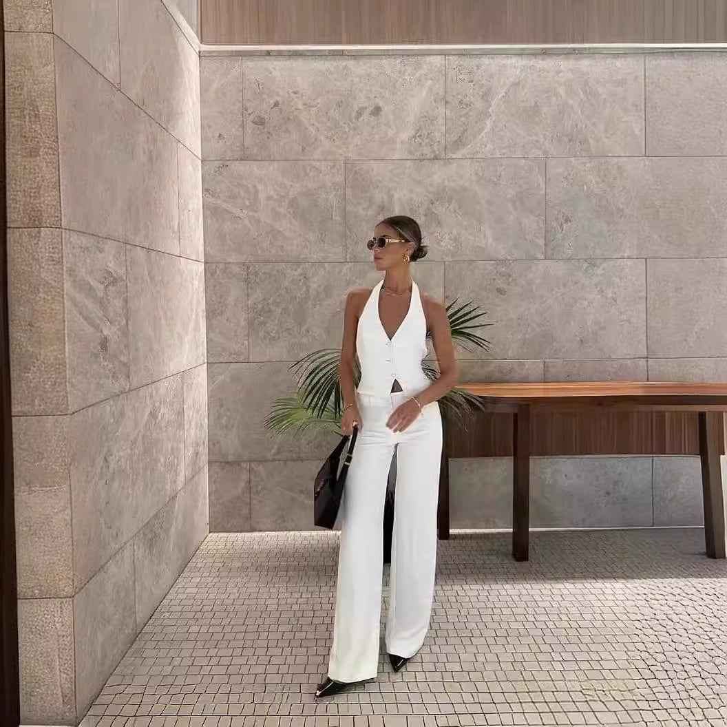 Commuter Backless Sling Top And Trousers Suit Women