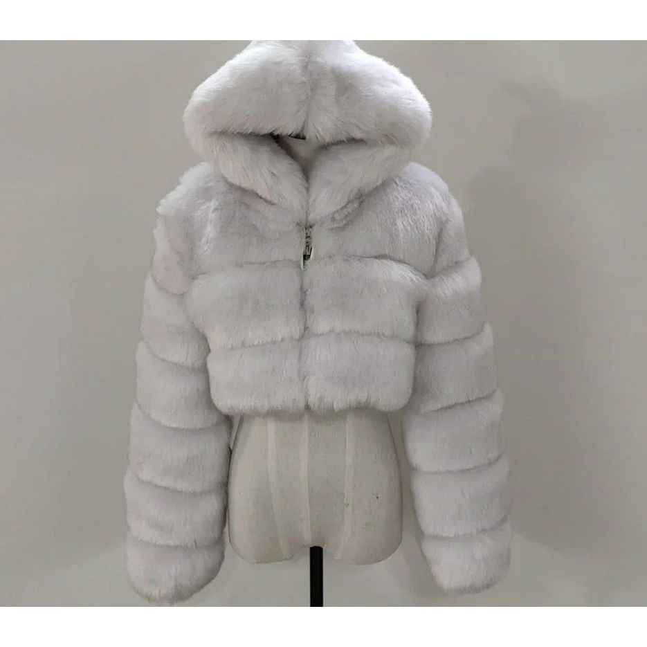 Angeline® | Manteau Court à Capuche en Fausse Fourrure