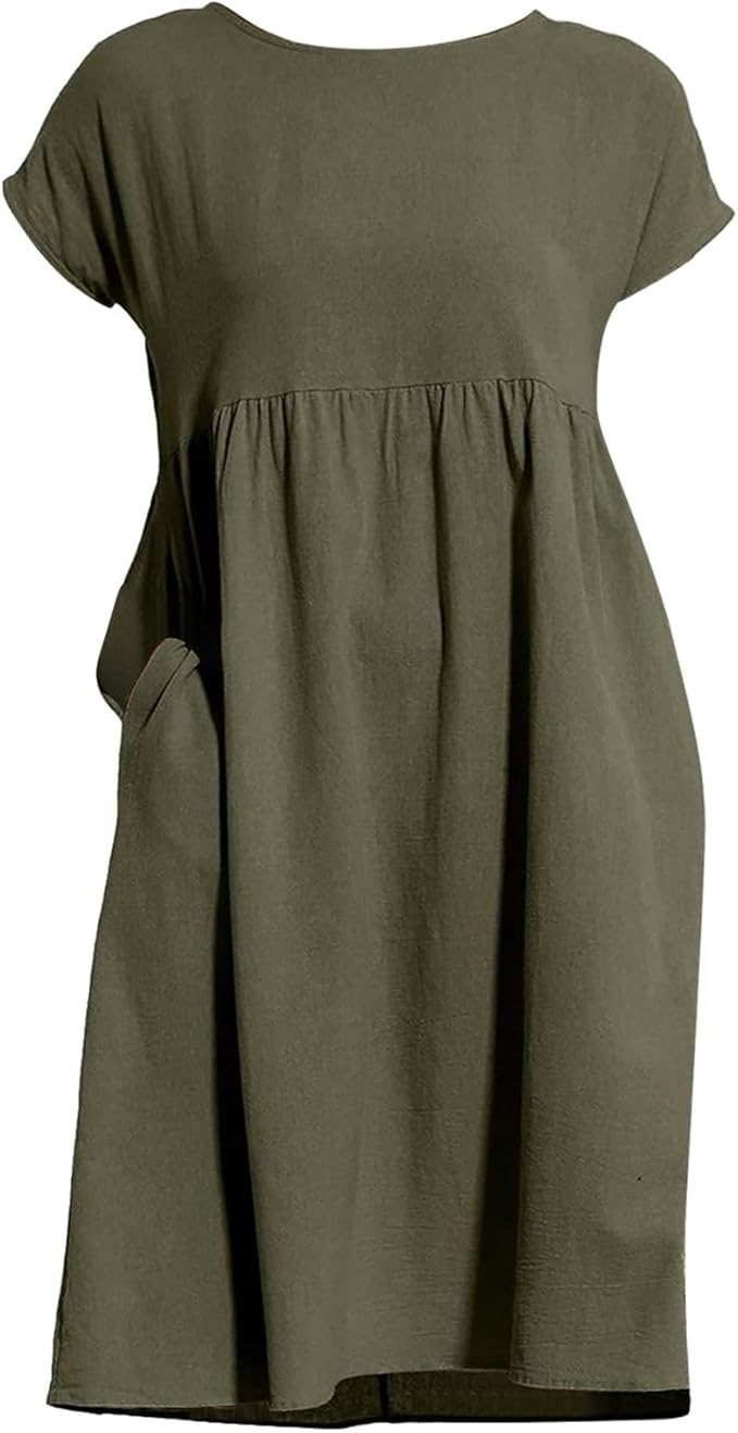 Liorenna® | Robe Courte Coton Col Rond Élégance Naturelle