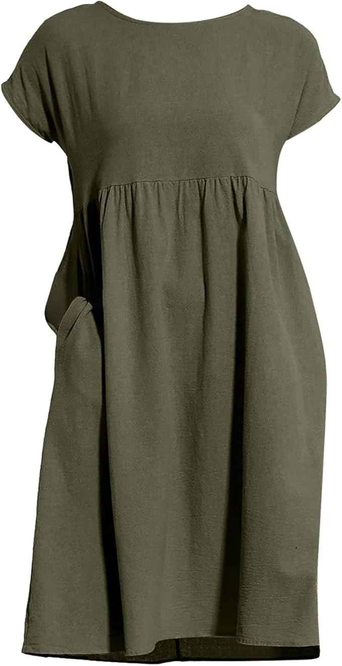 Liorenna® | Robe Courte Coton Col Rond Élégance Naturelle