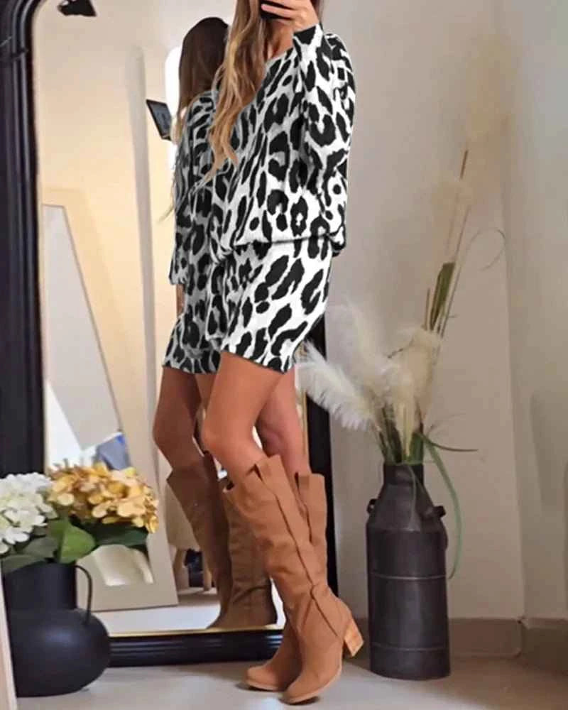 Zafélya® | Robe Pull Léopard à Manches Longues – Féline & Élégante