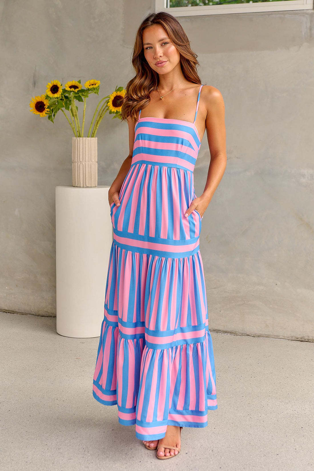 Oravelle® | Robe Longue à Bretelles Rayées avec Poches – Charme Estival