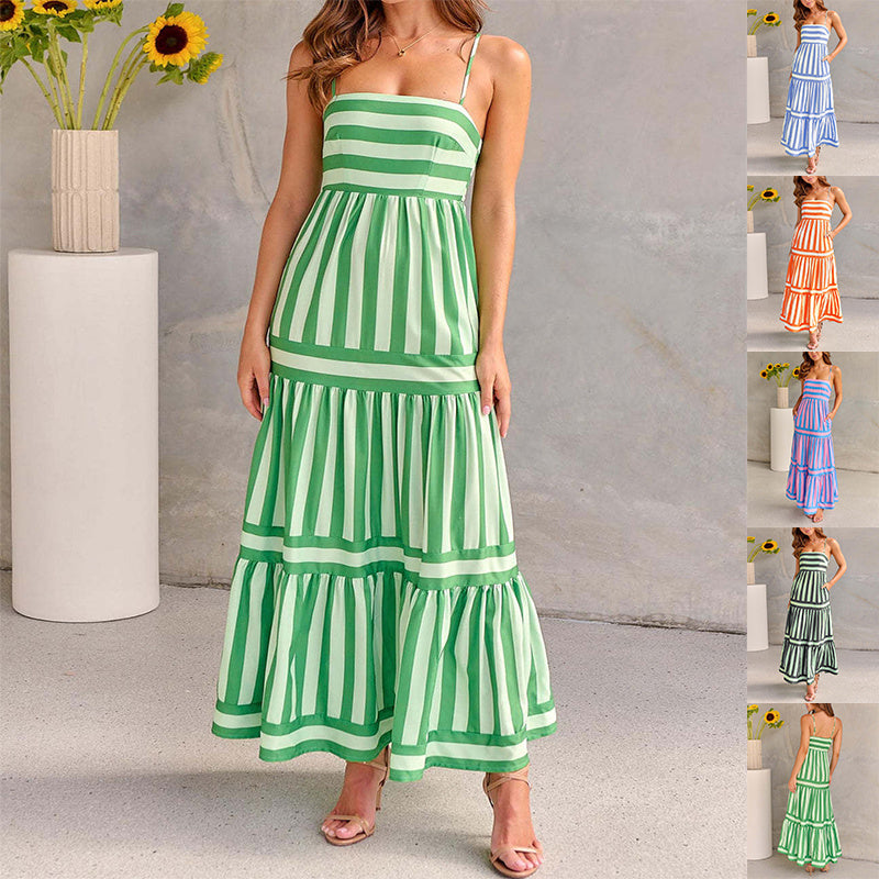 Oravelle® | Robe Longue à Bretelles Rayées avec Poches – Charme Estival