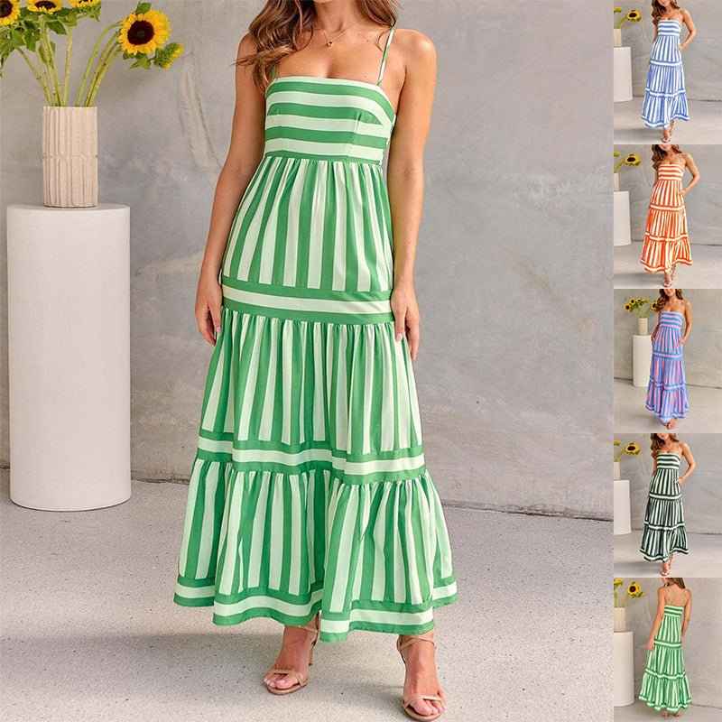 Oravelle® | Robe Longue à Bretelles Rayées avec Poches – Charme Estival