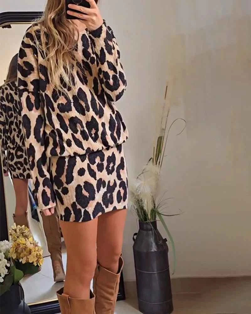 Zafélya® | Robe Pull Léopard à Manches Longues – Féline & Élégante